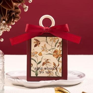 Imagem de Pequenos sacos de presente com laço lembrancinha de festa apresenta biscoitos doces embalagem bonita padrão caixas aniversário casamento, vermelho