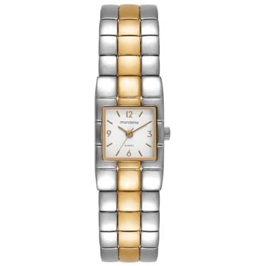 Imagem de Mondaine Relógio Feminino Bicolor Metal Quadrado Mostrador Branco