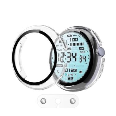 Imagem de HAJSLU Pacote com 2 capas para Google Pixel Watch 4 (2025) 41 mm - Carregue com a capa, amortecedor de quadro completo de policarbonato rígido com protetor de tela de vidro temperado HD para Pixel