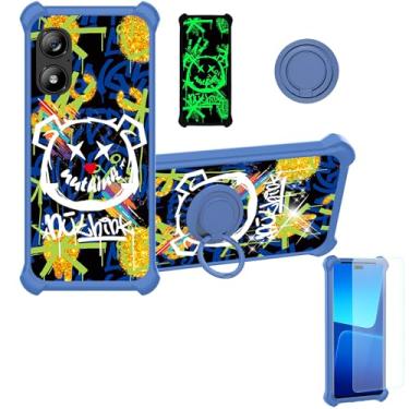 Imagem de Aroepurt Capa compatível com Foxx FoxxD A67W Lite [com protetor de tela de vidro temperado][PC rígido + silicone macio][suporte para anel] [glitter dourado + luminoso] JSL-TYX