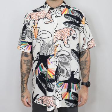 Imagem de Camisa Masculina Estampada De Botão Tropical Manga Curta Casual Cor:;Tamanho:M-Masculino