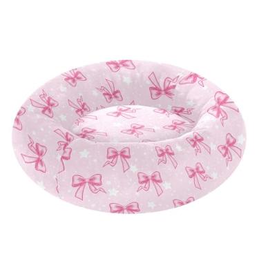 Imagem de SEHANY Cama fofa para cachorro rosquinha com laço rosa removível e lavável, pequena cama redonda para gatos, cama fofa super macia para animais de estimação com fundo antiderrapante para cães pequenos