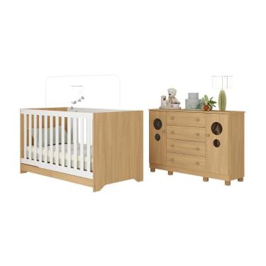 Imagem de Berço Americano 3 Em 1 Com Cômoda 2 Portas 4 Gavetas Bombom Multimóveis MP4712 Madeirado