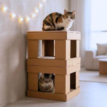 Imagem de Casa para Gato KUBO TORRE com Arranhador Resistente - Kartona