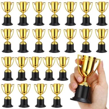 Imagem de Quelay 24 peças de mini troféus a granel 9,5 cm de plástico ouro prêmio taças de troféu para esporte futebol futebol recompensas prêmio vencedor de festa de competição