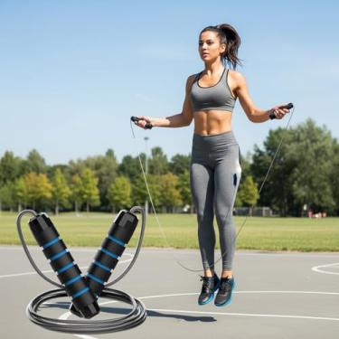 Imagem de Corda de pular ajustável de velocidade rápida para homens, cordas de treinamento físico com cabo de aço sem emaranhamento para academia em casa