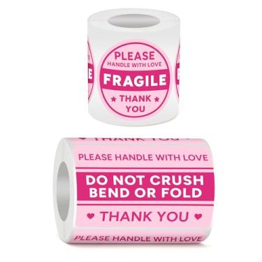 Imagem de 600 peças de adesivos frágeis para envio, alça com etiquetas de agradecimento de amor para caixas de correio envelopes etiquetas adesivas (rosa + vermelho)