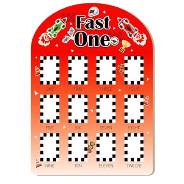 Imagem de Wauprant Fast One My First Year Photo Board Porta-retrato de carro de corrida primeiro ano 12 meses, quadro de marcos neutro, presente de 1º aniversário, decoração de berçário para meninos e meninas