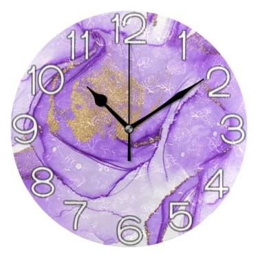 Imagem de GAIGEO Relógio de parede analógico decorativo operado por bateria relógio de cozinha fofo, sala de estar moderna decoração de parede roxo macio lavanda redemoinhos, 25 cm, ponteiros pretos