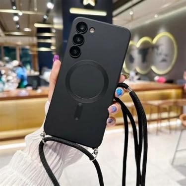 Imagem de Capa de celular magnética com cordão transversal para Samsung Galaxy A05 A05S A15 A35 A55 5G, capa traseira de silicone TPU macio, preta, para A05S