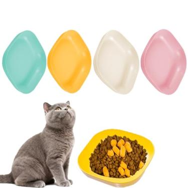 Imagem de Conjunto de 4 tigelas de comida de gato, prato de comida rasa de plástico de 14,7 cm para alívio da fadiga, prato largo de palha de trigo para animais de estimação, tigelas de alimentação molhada