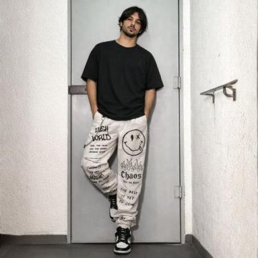 Imagem de Calça Homem Estilosa Streetwear Grafite Chaos Lush Cor:BrancoTamanho:G