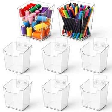 Imagem de Hpmjz Pacote com 8 caixas de armazenamento transparentes para parede, organizador de porta de armário, cestos de armazenamento empilháveis, suportes organizadores de pendurar de plástico com ganchos