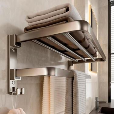 Imagem de CJL Home - Porta Toalha Duplo Retrátil Luxo 60cm Inox – Toalheiro Dobrável Anticorrosão com Prateleira, Fixação com Cola ou Parafuso, Suporte de Parede Premium para Banheiro e Lavabo