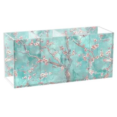 Imagem de TSENQUE Porta-lápis de acrílico engraçado de flores de cerejeira para mesa, copo de papelaria bonito e personalizado para canetas, marcador artístico, organizador de mesa
