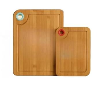 Imagem de Tábua de Bambu Multiuso com Alça para Corte de Carne e Legumes, Design Elegante, Ideal para Cozinha de Chefs(KIT 2 UNIDADES P/G)