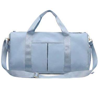 Imagem de Mala de Mao Compacta de Viagem Feminina Funcional com Alca Transversal Bolsa de Viagem em Nylon Resistente com Bolso para Sapatos Ajustavel Leve e Versatil Ideal e Uso Diario (Azul)