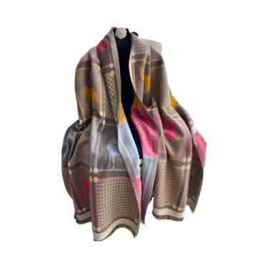 Imagem de Pashmina Feminina De Imitação De Cashmere Macia E Quente Com Estampa E