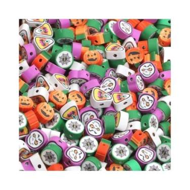 Imagem de Contas De Argila Polimérica Em Forma De Caveira, Abóbora E Teia De Ara