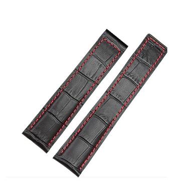 Imagem de QPDRNC Pulseira de couro genuíno de 19 mm, 20 mm, 22 m, para relógios de pulso masculinos Tag Heuer, acessórios de pulseira de couro com fivela dobrável (preto vermelho não, 19 mm)