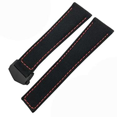 Imagem de ZUC Pulseiras de relógio de lona e couro de nylon de 20 mm, 22 mm, fivela dobrada, preta, para Tag Heuer CARRERA AQUARACER Series Watch Band Replace(preto, vermelho, preto, 1,20 mm)