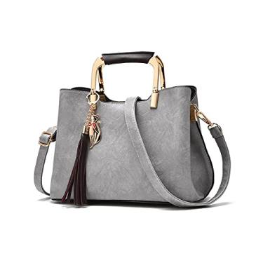 Imagem de SO Bolsas de mão femininas bolsas de mão com alça superior moda feminina bolsa tiracolo bolsa de ombro de couro PU bolsas de ombro, Cinza, L, Elegante