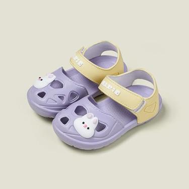 Imagem de Sandálias infantis leves com lindo toque de coelho, sola macia antiderrapante, alça ajustável, sapatos de verão confortáveis, Roxa, 19