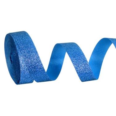 Imagem de PATIKIL Rolo de fita de glitter metálico, rolos de tecido de embrulho de presente de borda única para artesanato, buquê de casamento, festa de casamento, decoração de Natal, azul escuro