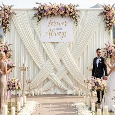 Imagem de Cortinas de fundo bege sem rugas de 15 m x 3 m para festas, pano de fundo de foto de poliéster sedoso, 10 painéis, pano de fundo traseiro de 1,5 x 3 m para casamento, aniversário, chá de bebê
