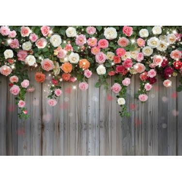 Imagem de Dudaacvt Pano de fundo Feliz Dia dos Namorados de 1,8 m x 1,5 m de madeira e rosa vermelha, cenário de coração de amor, aniversário, casamento, chá de panela, decoração de festa banner D795