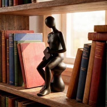 Imagem de Escultura Decoração Leitura Abstrata Sentado Em Resina Preto