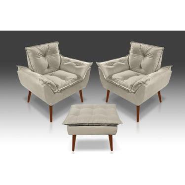Imagem de Kit 02 Poltrona Opala + Puff Opala Suede Bege-Modena Decor  - CASA DA 