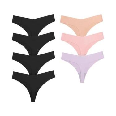 Imagem de Calcinhas De Seda Sem Costura Sexy Femininas 7 Peças Elásticas Tanga G