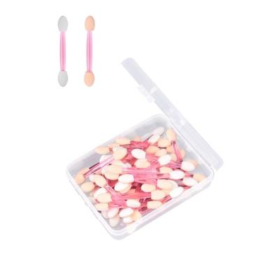 Imagem de Pacote com 50 aplicadores descartáveis de esponja de sombra dupla face com recipiente, pincéis de sombra de 6 cm de comprimento, aplicador de maquiagem, rosa