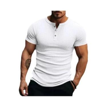 Imagem de Camiseta Masculina Estilosa De Malha Listrada Com Gola Henley, Macia, 