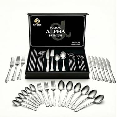 Imagem de XPERT Faqueiro 24 Peças Aço Inox: 6 Facas, 6 Garfos, 6 Colheres de Mesa, 6 Colheres de Sobremesa, Polido, Utensílios de Cozinha para Casa/Restaurante - Dishwasher Safe