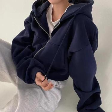 Imagem de Moletom Feminino Azul Marinho Com Capuz, Forrado Com Insfleece, Ajuste