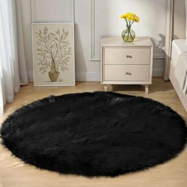 Imagem de Goolela Tapetes redondos, preto, círculo, 1,2 m, fofo, felpudo, lavável, na máquina, tapete felpudo para sala de estar, quarto, dormitório, decoração de casa