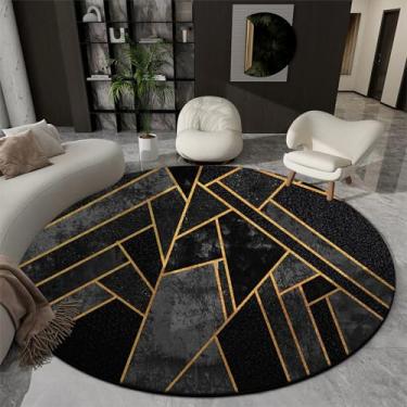 Imagem de Tapetes redondos geométricos para sala de estar, decoração de luxo, tapetes grandes e felpudos para quarto, escritório, cadeira, tapete de chão macio (2,6 pés (80 x 80 cm)/Flanela-11)