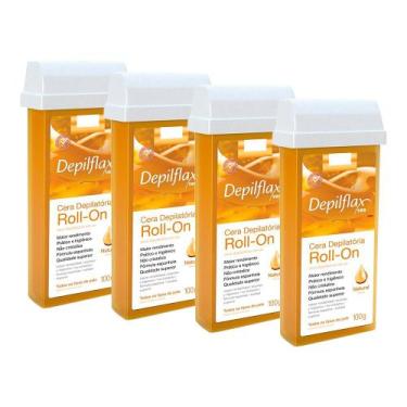 Imagem de Kit 4 Ceras para Depilação Depilatória Roll-On Mel Natural 100g Depilf