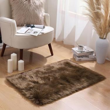 Imagem de Ashler Tapete de pele sintética – Peludo fofo de pele de carneiro retangular, 6 x 90 cm, café escuro, felpudo, lavável na máquina, decoração de berçário para quarto, sala de estar