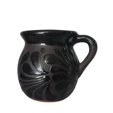 Imagem de Canecas de argila mexicana pintadas à mão, xícaras de café de cerâmica floral, canecas mexicanas artesanais Talavera Jarritos Tazas de Mexico (Midnight Black, Single)