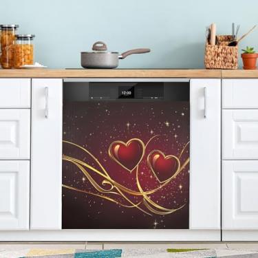 Imagem de ATTX Capa magnética para lava-louças Dia dos Namorados | Adesivo decorativo de eletrodomésticos de 58 x 66 cm para armários domésticos e eletrodomésticos #71