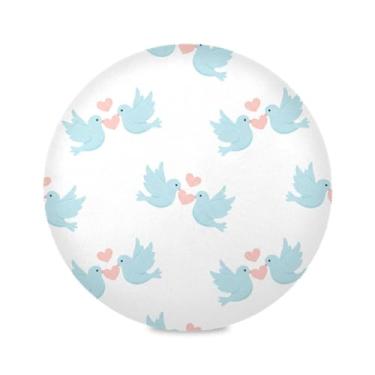 Imagem de Wassud Jogo americano tapetes redondos com corações de pombas azuis para cozinha e jantar, tapetes laváveis e resistentes ao calor, decoração de mesa 39 cm
