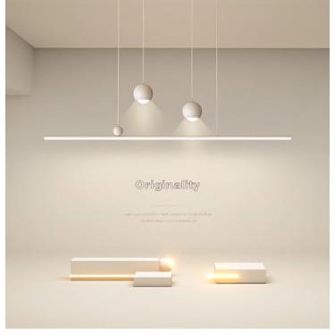 Imagem de Luminária pendente LED moderna, linear e regulável, com controle remoto, focos de luz e altura ajustável, ideal para sala de jantar, escritório e sala de estudos (branca, 100 cm).