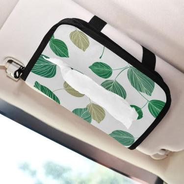 Imagem de SEHANY Porta-lenços de papel de carro com folhas verdes, caixa de lenços para carro, viseira solar, porta-guardanapos, dispensador de máscara de carro retangular, caixa de lenços de papel de veículo