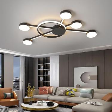 Imagem de Luminária de teto LED moderna e minimalista, dimerizável com controle remoto, instalação semi-embutida, iluminação decorativa para ambientes internos, ideal para sala de estar, quarto e sala