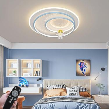 Imagem de Luminária de teto moderna em formato de desenho animado, com LED e controle remoto, estilo astronauta, em resina, 54W, ideal para quarto infantil, sala de estar, sala de jantar e quarto, com