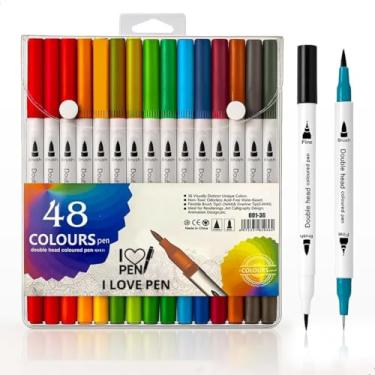 Imagem de Kit Canetinha 48 Cores Ponta Dupla Fineline Brush Pen Caneta