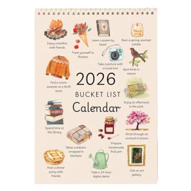 Imagem de Calendário de lista de desejos 2026 – pendurar na parede inspirador de 12 meses com páginas ilustradas, atividades mensais e instruções de definição de metas, presente exclusivo para casa e escritório